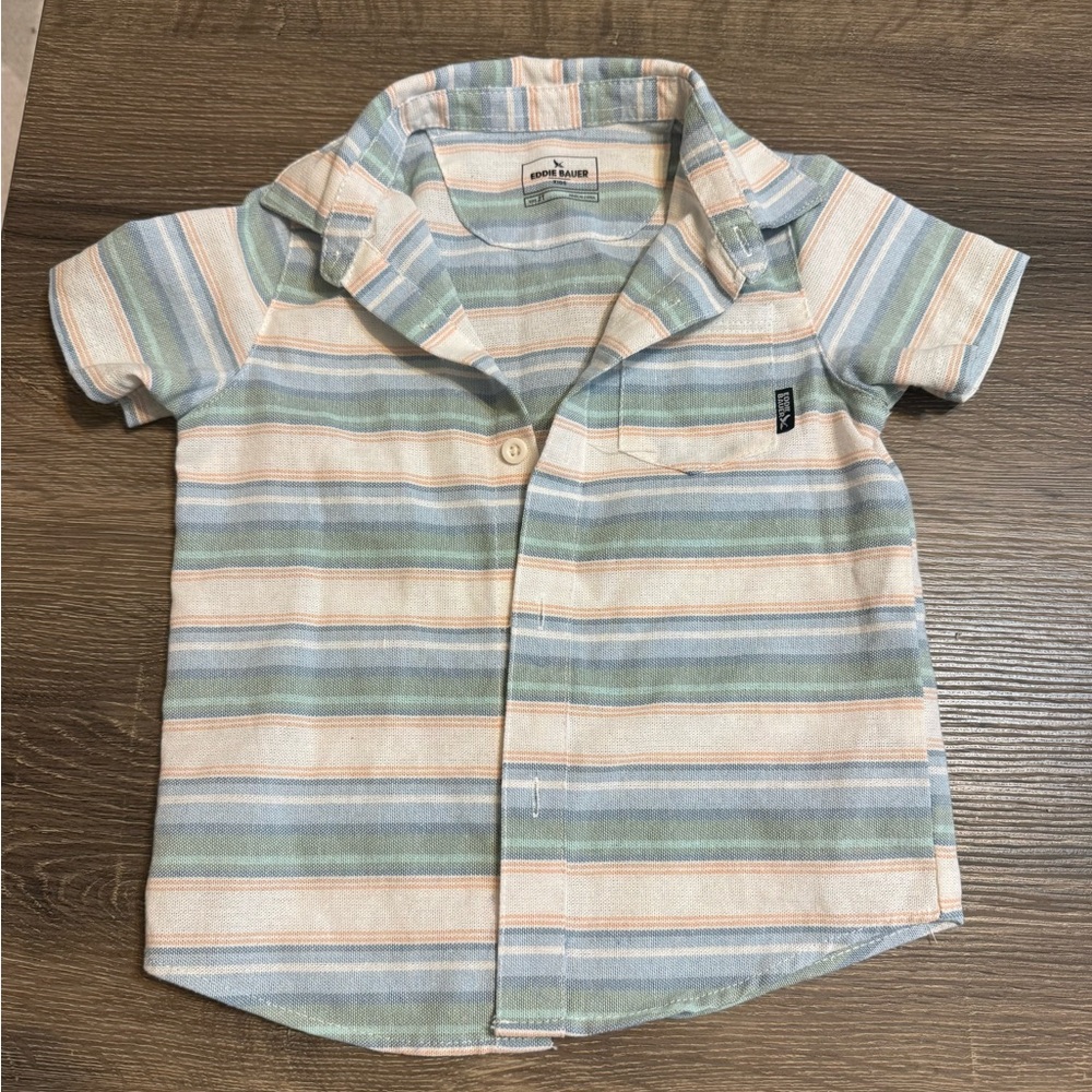Eddie Bauer Kids Striped Button Down Shirt - Blue, Green, Cream